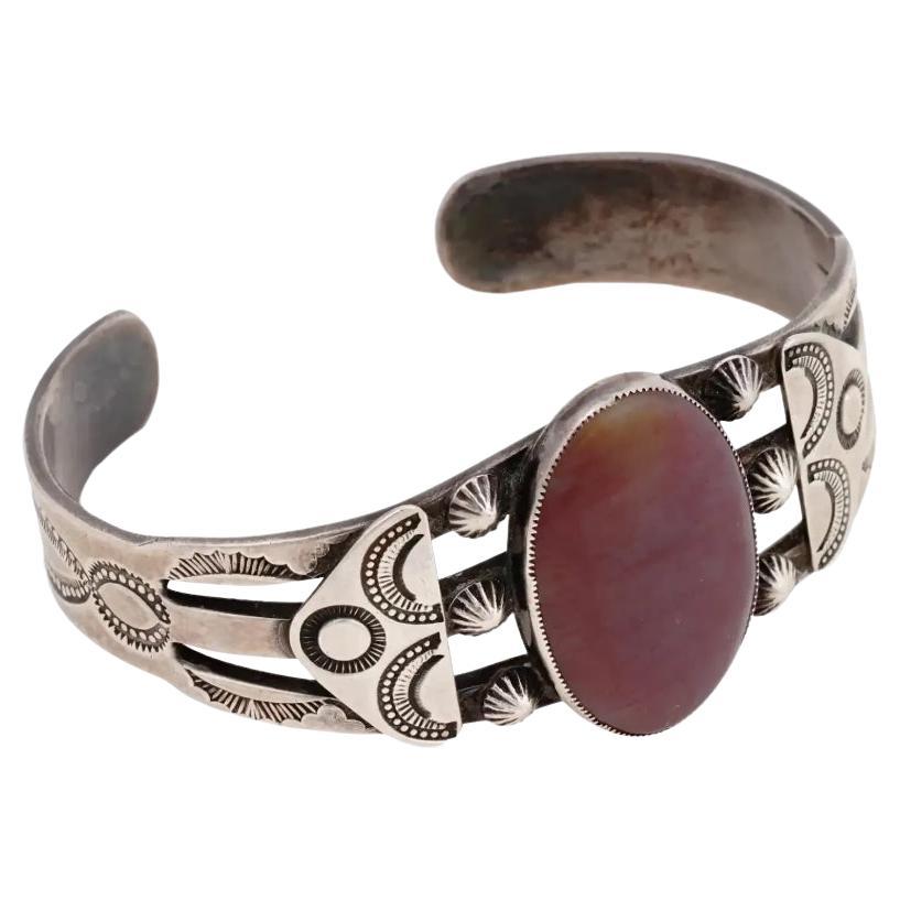 Native American Sterling Spiny Oyster Bangle Cuff For Sale