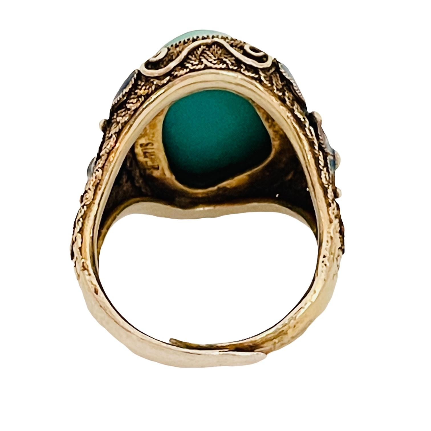 Native American Sterling Turquoise & Blue Enamel Handmade Ring, Stamped In Excellent Condition In Eagan, MN