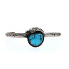 Bracelet manchette solitaire en turquoise et plumes d'Amérique du Nord - 925