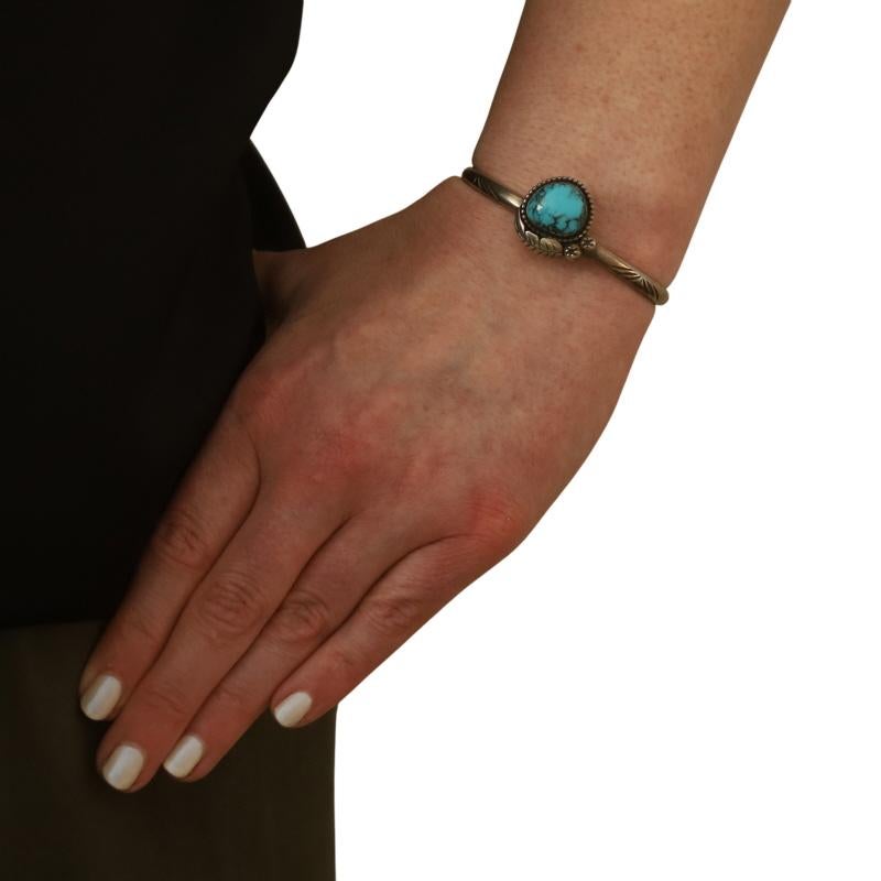 Taille mixte Bracelet manchette solitaire en turquoise et plumes d'Amérique du Nord - 925 en vente