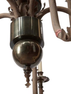 Native American Style Red Leather Banded Acanthas Leafed Chandelier