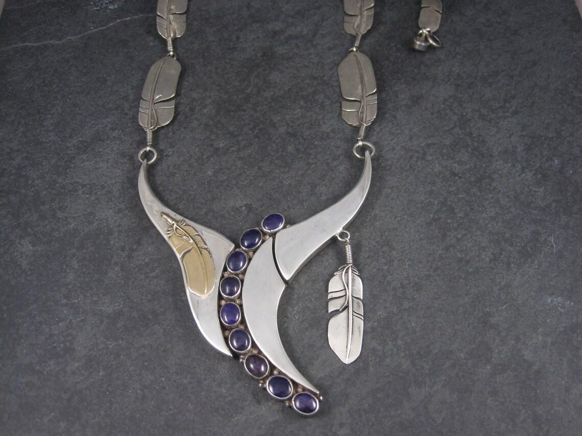 Native American Sugilite Feather Necklace Wilbert Cora Vandever For Sale 1