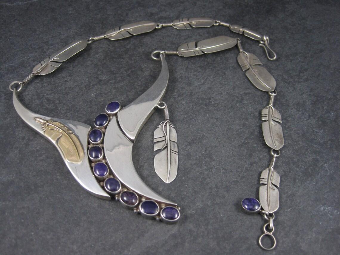 Native American Sugilite Feather Necklace Wilbert Cora Vandever For Sale 2