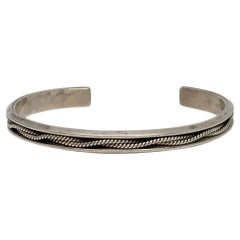 Native American Tahe Sterling Silver Twist Rope Thin Cuff Bracelet #19881