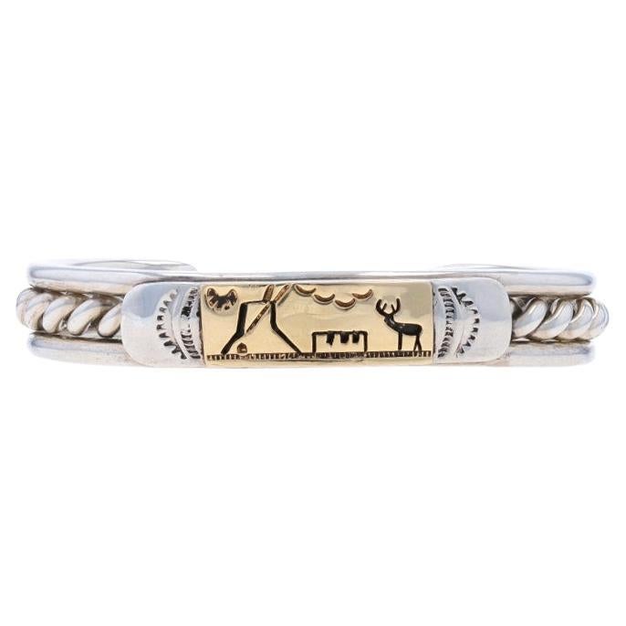 Native American TC Case & Co Navajo Cuff Bracelet 6 1/2" - Sterling 925 Gold 14k en vente