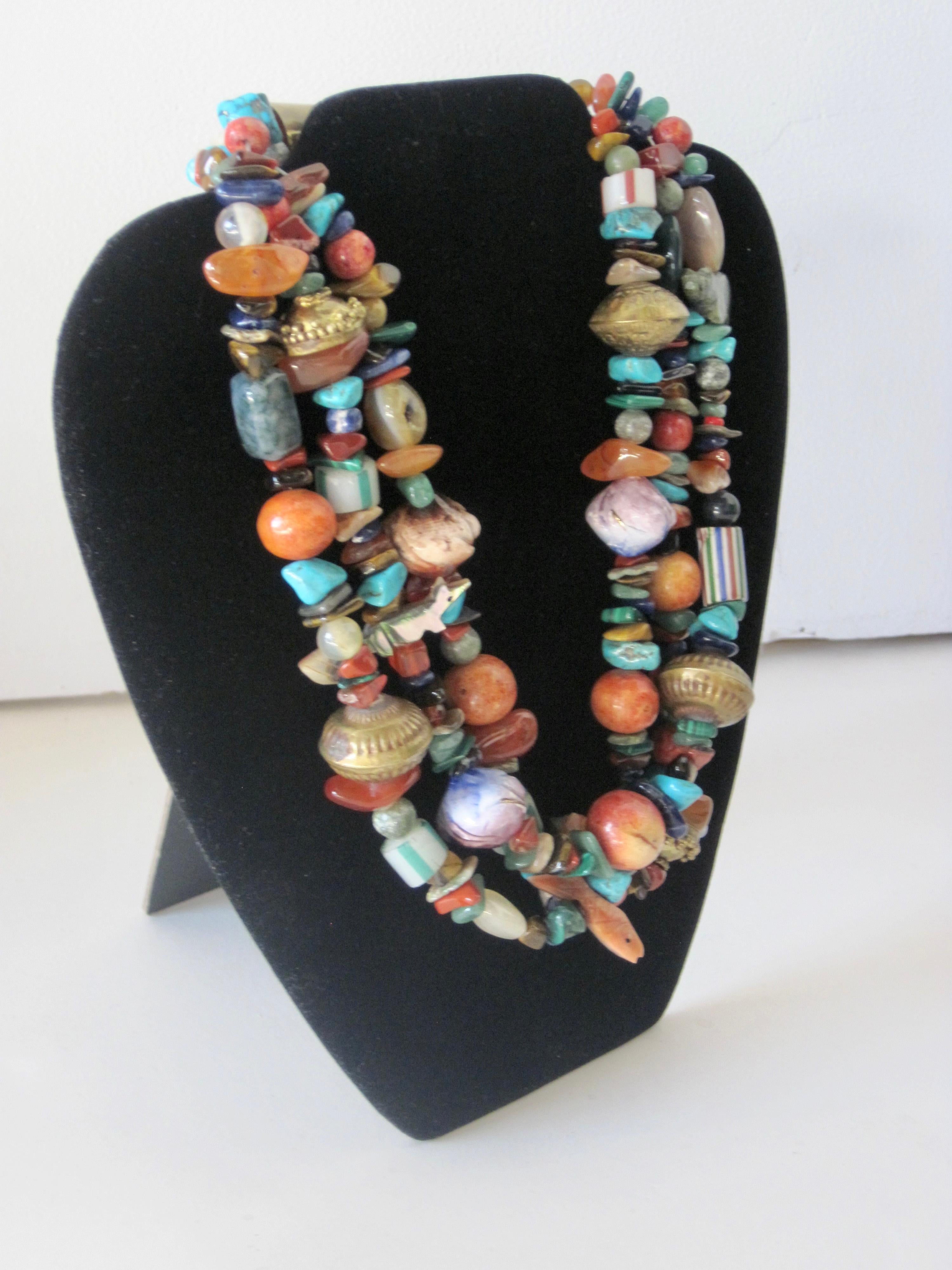 Native American Three Strand Treasure Necklace For Sale 4