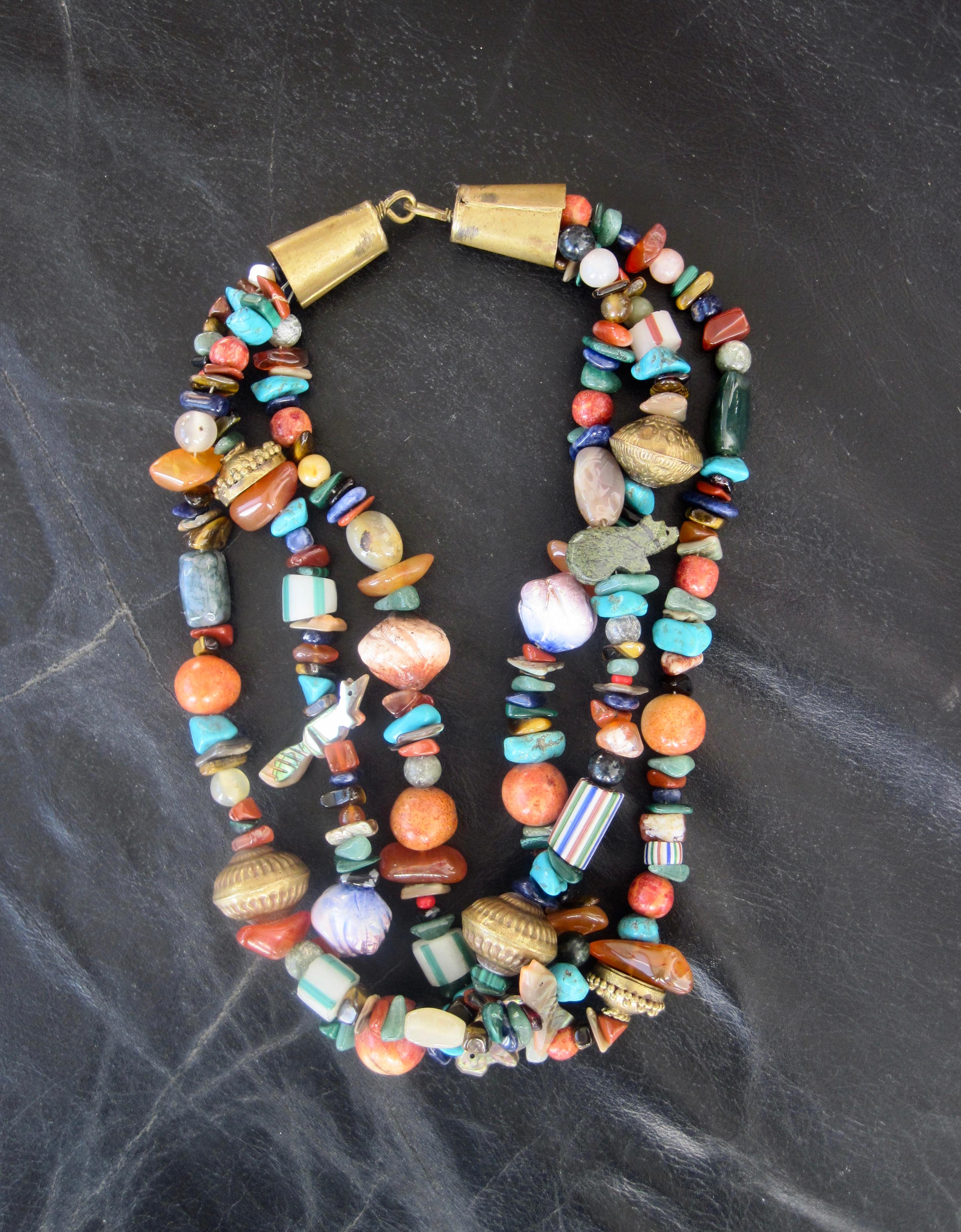 Native American Three Strand Treasure Necklace In Good Condition For Sale In Ferndale, MI