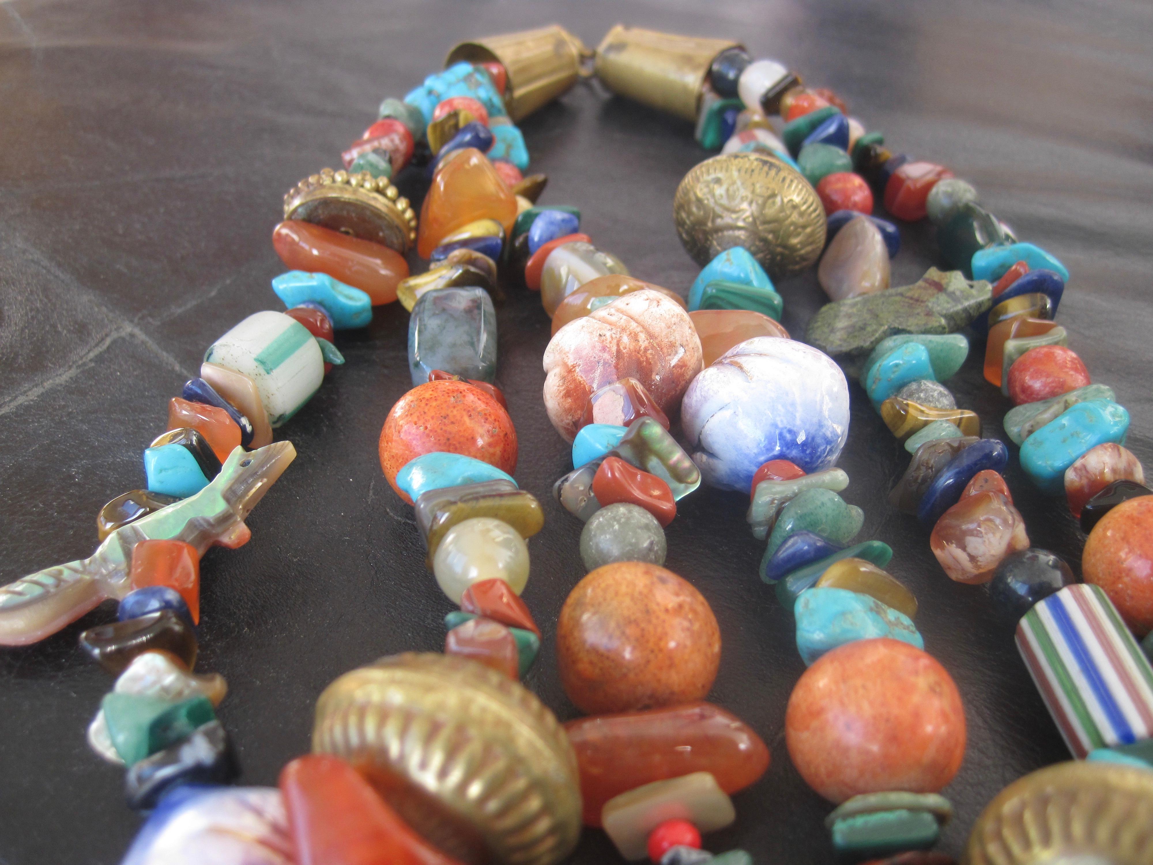 Native American Three Strand Treasure Necklace For Sale 1