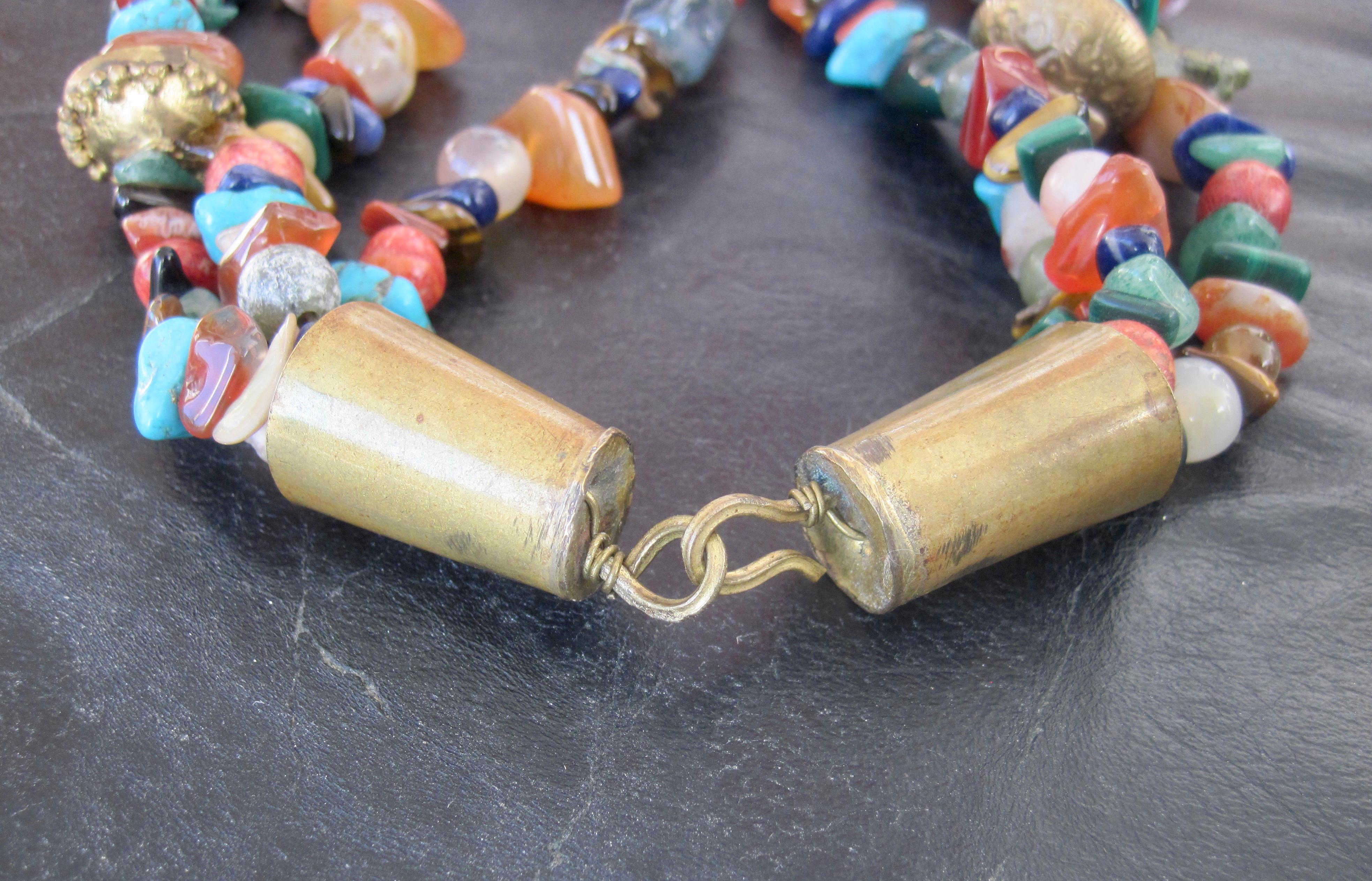Native American Three Strand Treasure Necklace For Sale 2