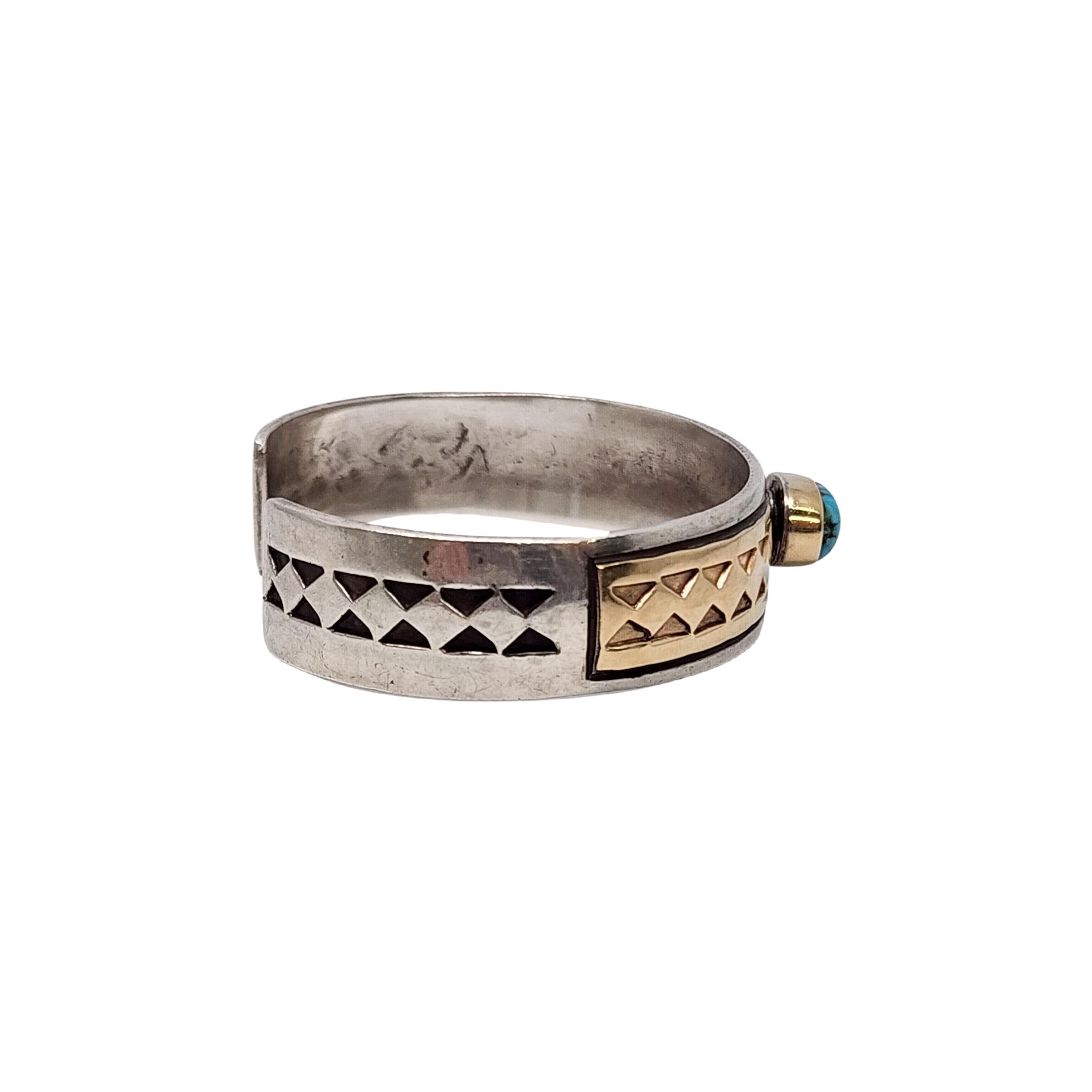 Native American Tillie Jon Sterling Silver 14K Turquoise Cuff Bracelet #17669 In Good Condition In Washington Depot, CT