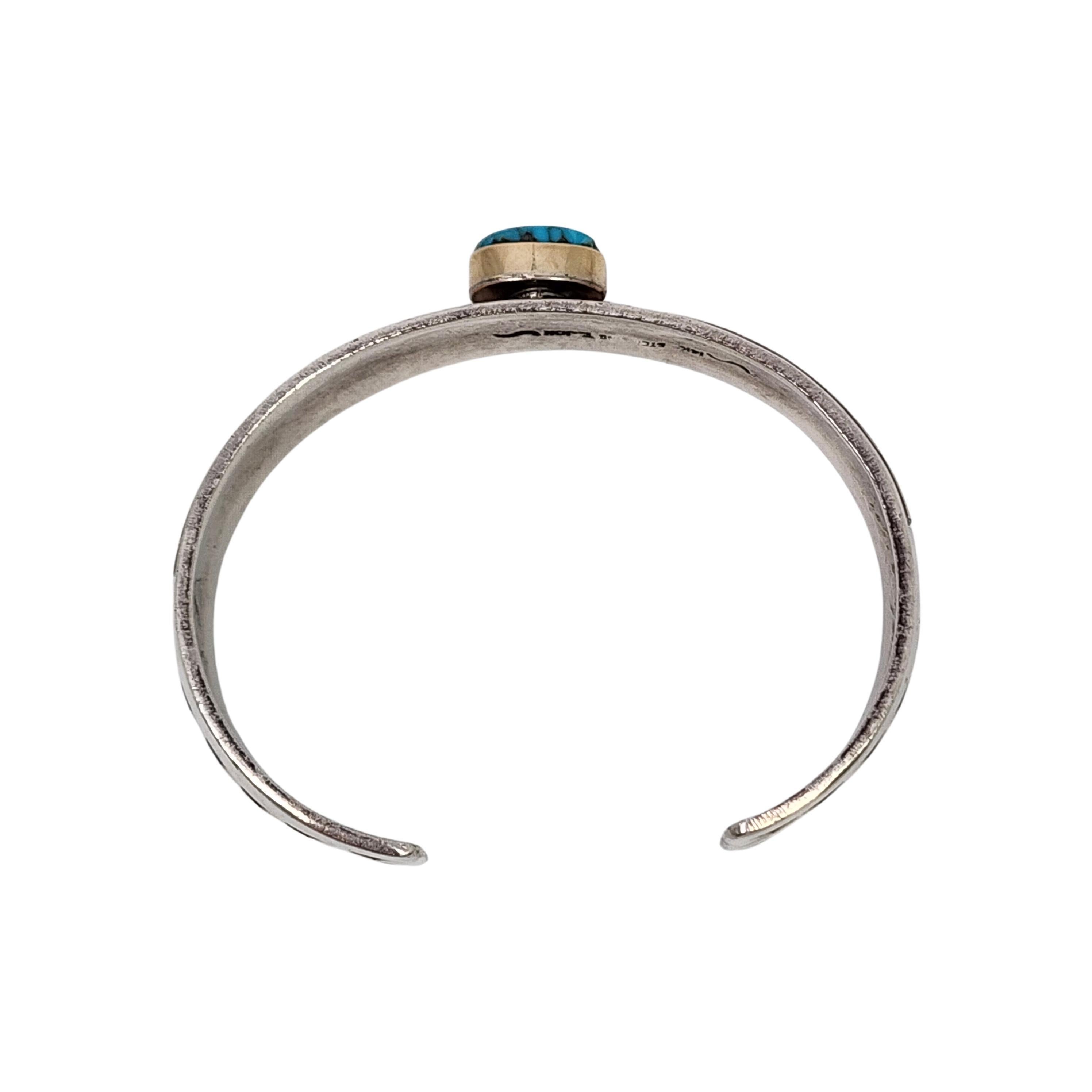 Women's Native American Tillie Jon Sterling Silver 14K Turquoise Cuff Bracelet #17669