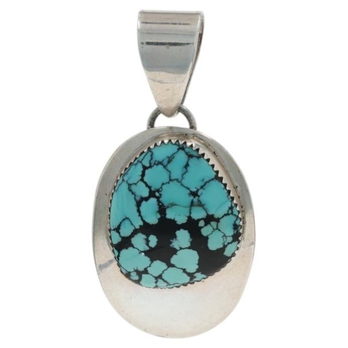Native American Tommie Charlie Navajo Sterling Spiderweb Turquoise Pendant - 925 For Sale