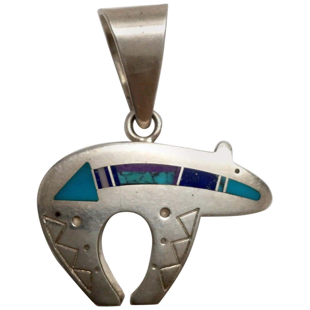 Native American Tracey Knifewing Sterling Silver Inlay Spirit Bear ...