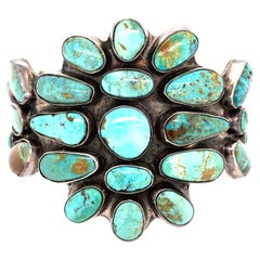 Vintage Native American Turquoise 925 Silver Federico Jimenez Signed JF Cuff Bracelet