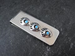Native American Turquoise Bear Paw Money Clip in Sterling Silver & Stainless