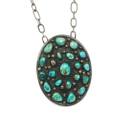 Native American Turquoise Belt Buckle or Necklace 7 Ounces Sterling Silver