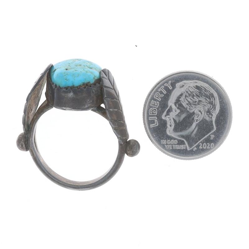 Native American Turquoise Cocktail Solitaire Ring Sterling 925 Leaves Size 6 1/2 For Sale 1