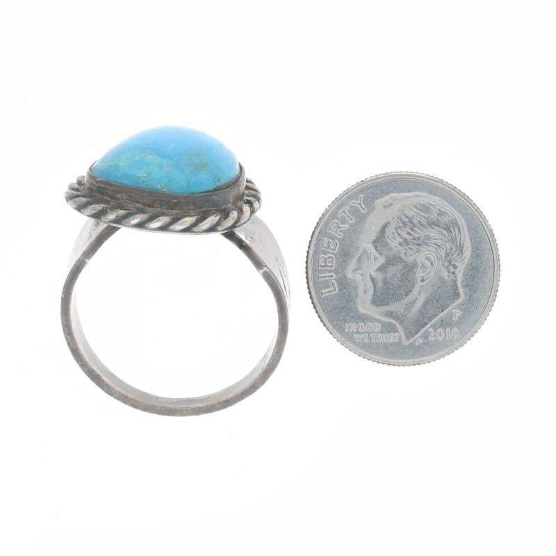 Native American Turquoise Cocktail Solitaire Ring - Sterling Silver 925 For Sale 1
