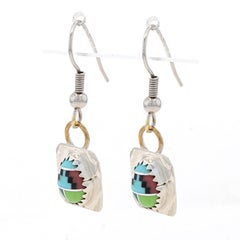 Native American Turquoise Coral Malachite Earrings & Pendant Set Sterling 925