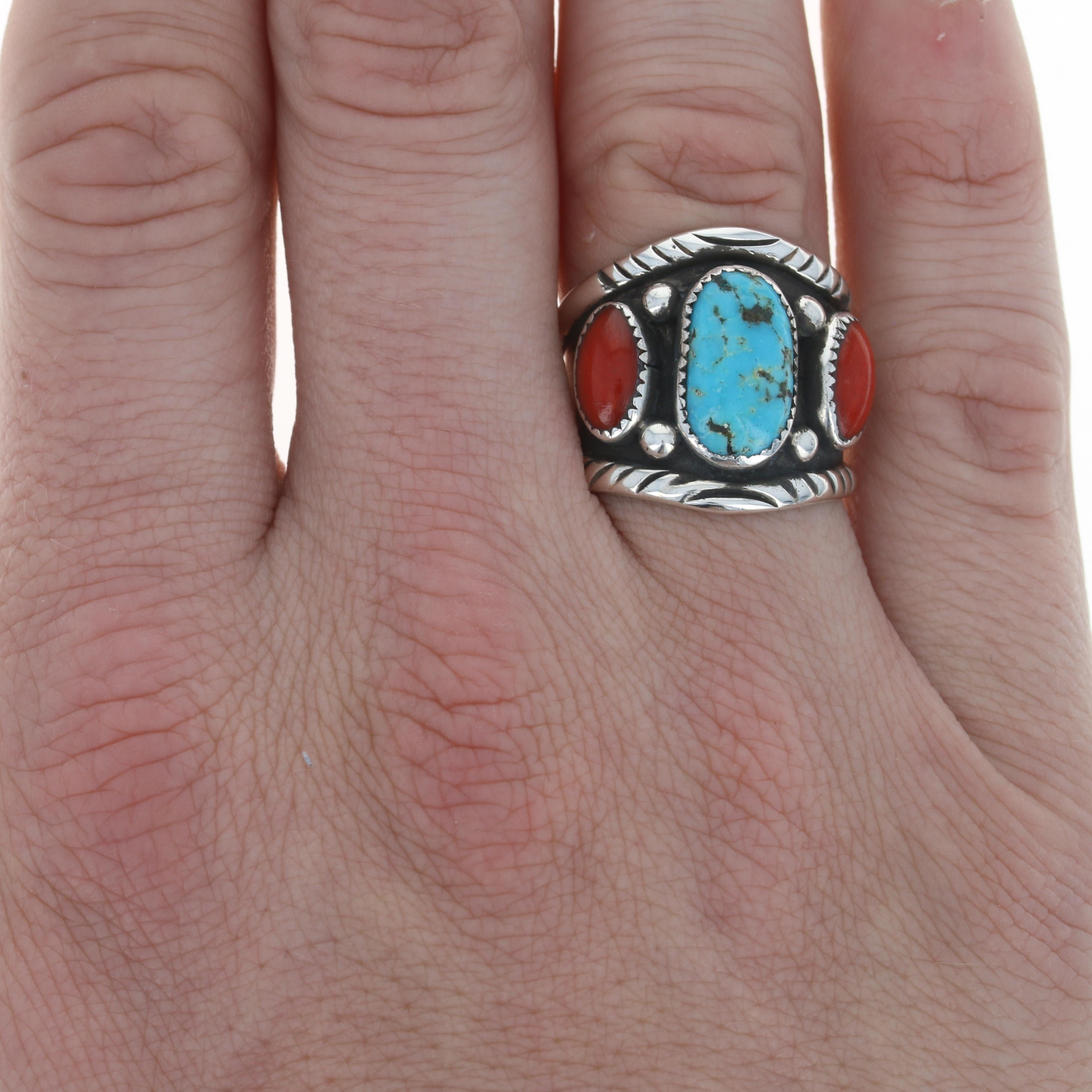 mens turquoise and coral rings