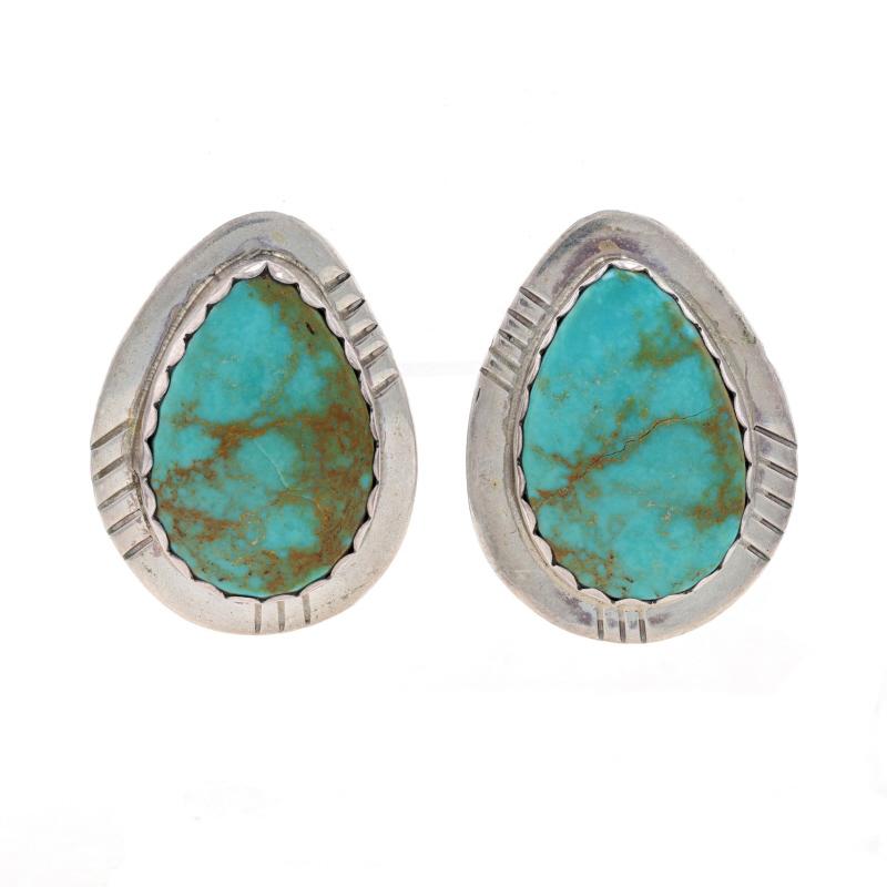 Native American

Metal Content: 925 Sterling Silver

Stone Information

Natural Turquoise
Treatment: Routinely Enhanced
Cut: Pear Cabochon
Color: Bluish Green & Tan

Style: Drop 
Fastening Type: Butterfly Closures
Features:  Etched