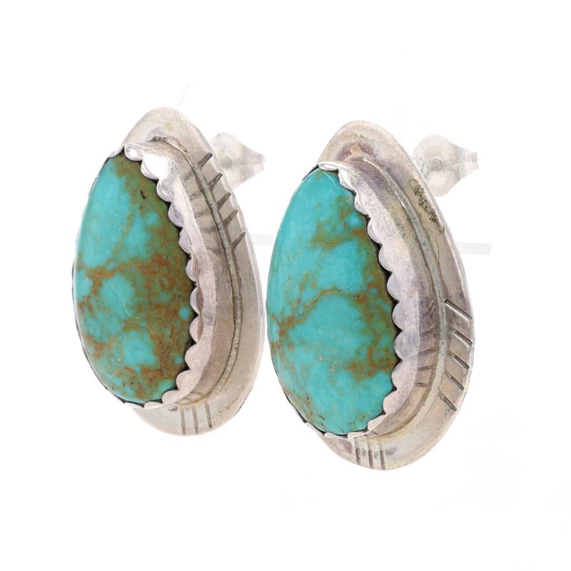 Pear Cut Native American Turquoise Drop Earrings - Sterling Silver 925 Pierced For Sale
