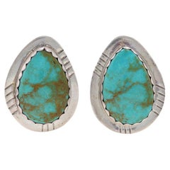Native American Turquoise Drop Earrings - Sterling Silver 925 Pierced