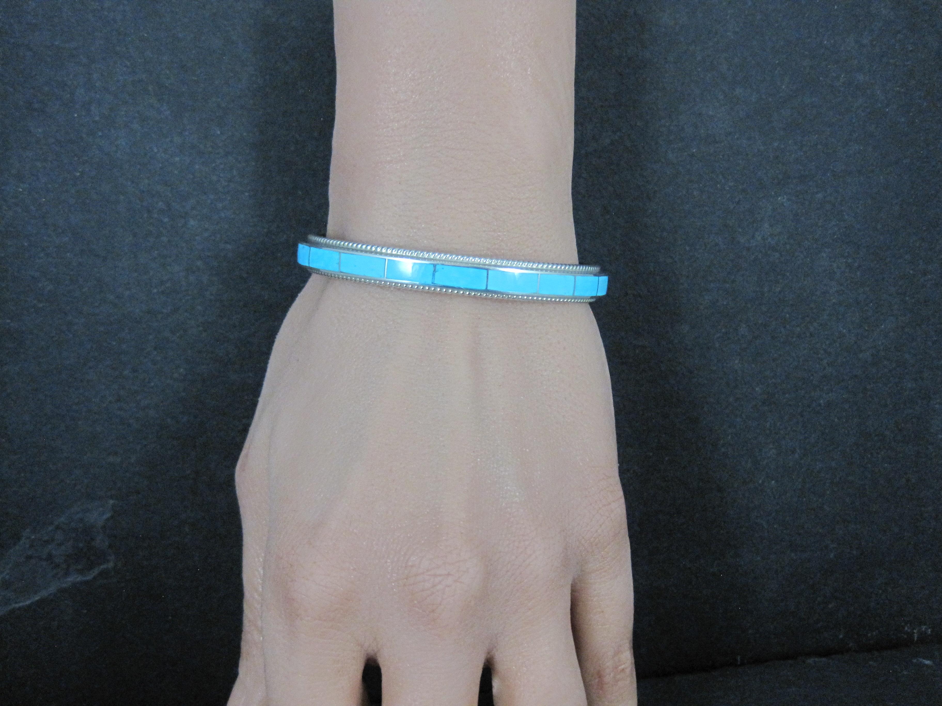 Native American Türkis Inlay Manschettenknopf Armband 6 Zoll Zuni im Angebot 6