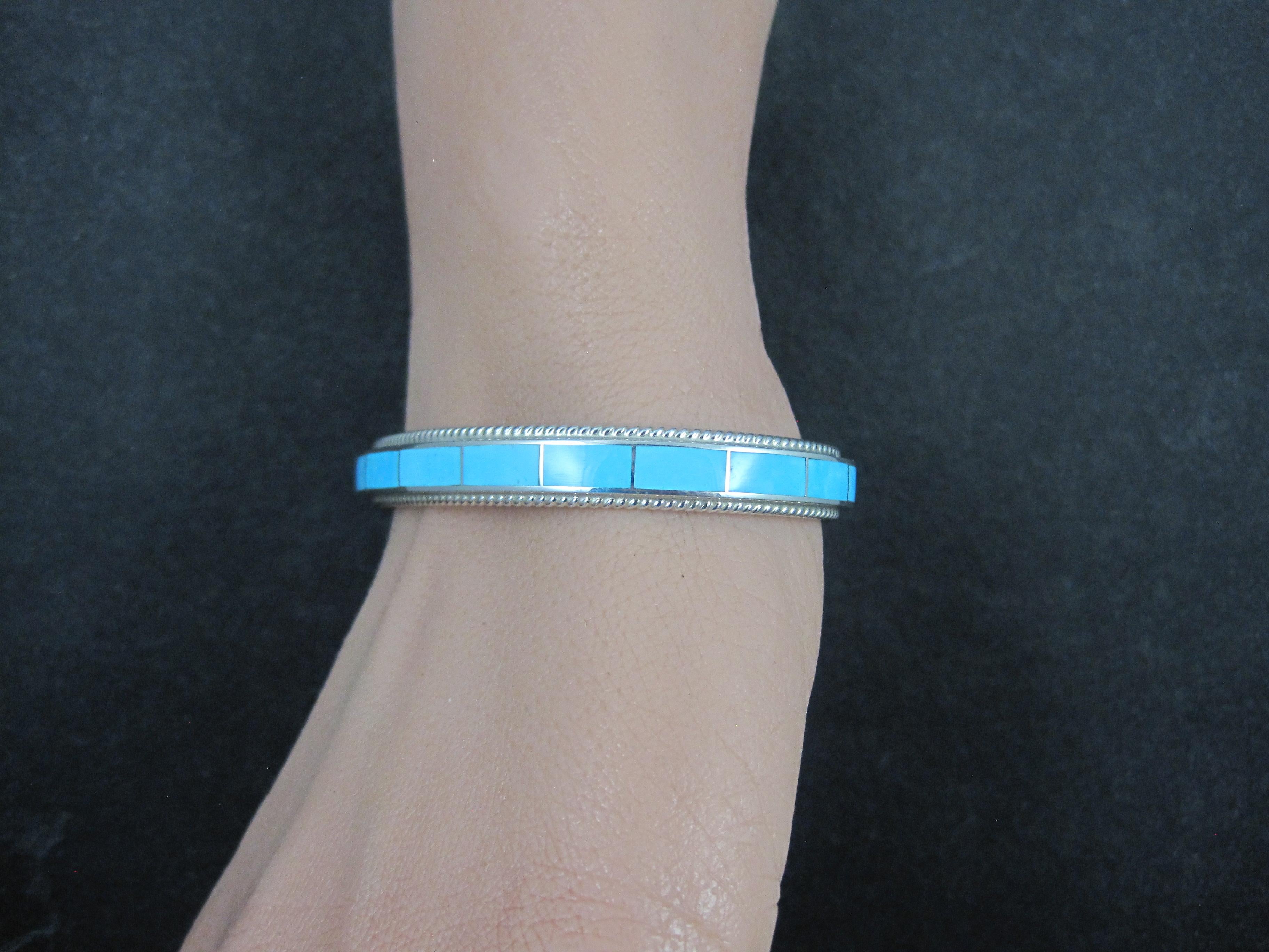 Native American Türkis Inlay Manschettenknopf Armband 6 Zoll Zuni im Angebot 7
