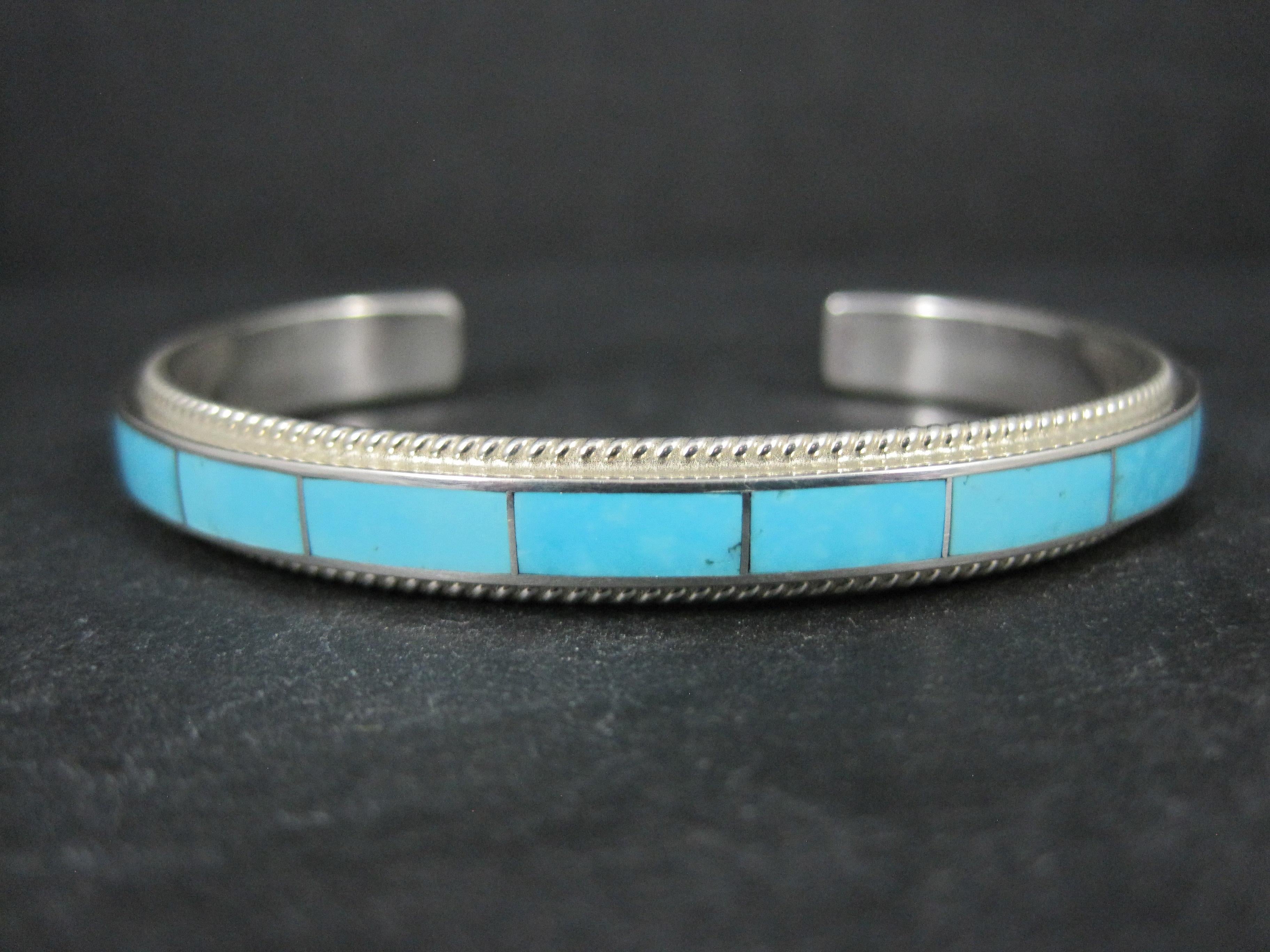 Native American Türkis Inlay Manschettenknopf Armband 6 Zoll Zuni (Gemischter Schliff) im Angebot