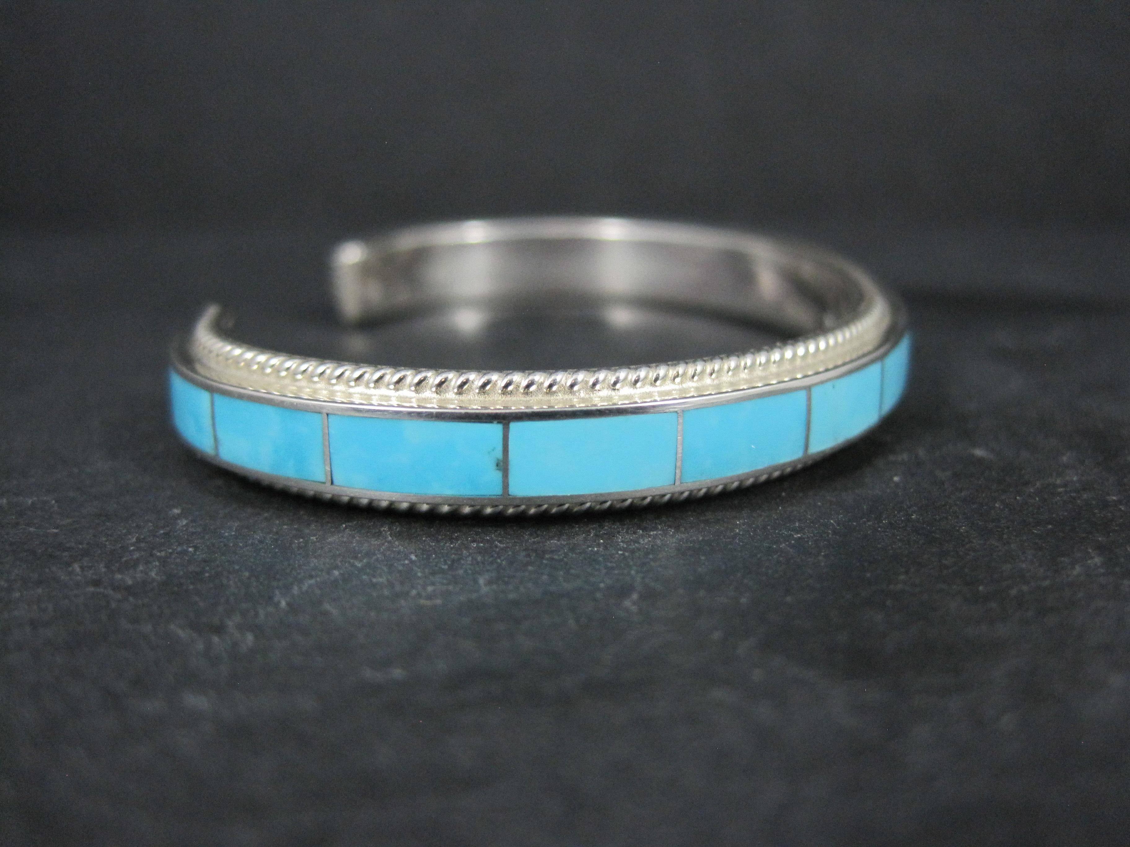 Native American Türkis Inlay Manschettenknopf Armband 6 Zoll Zuni Damen im Angebot