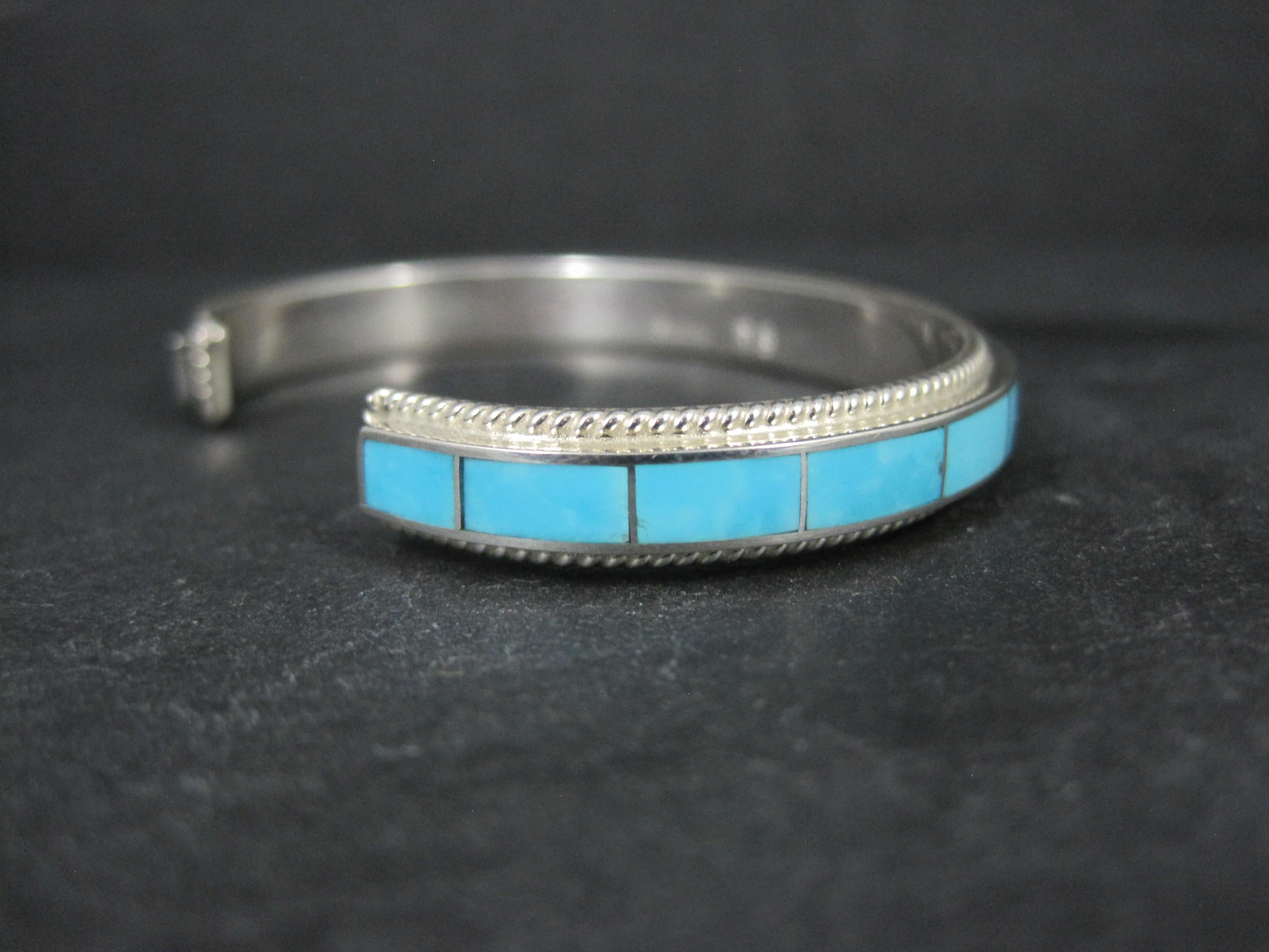 Native American Türkis Inlay Manschettenknopf Armband 6 Zoll Zuni im Angebot 1