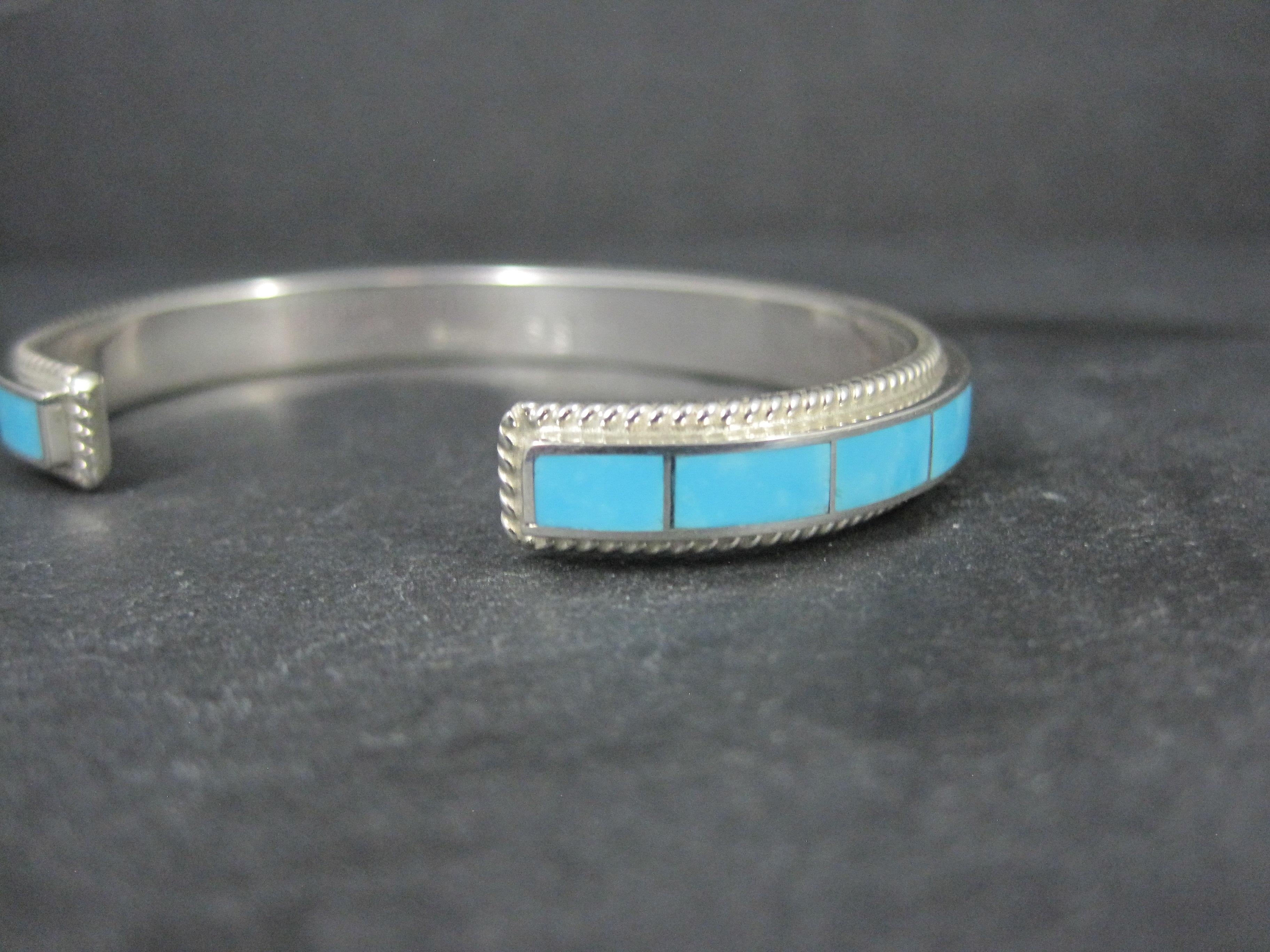 Native American Türkis Inlay Manschettenknopf Armband 6 Zoll Zuni im Angebot 2