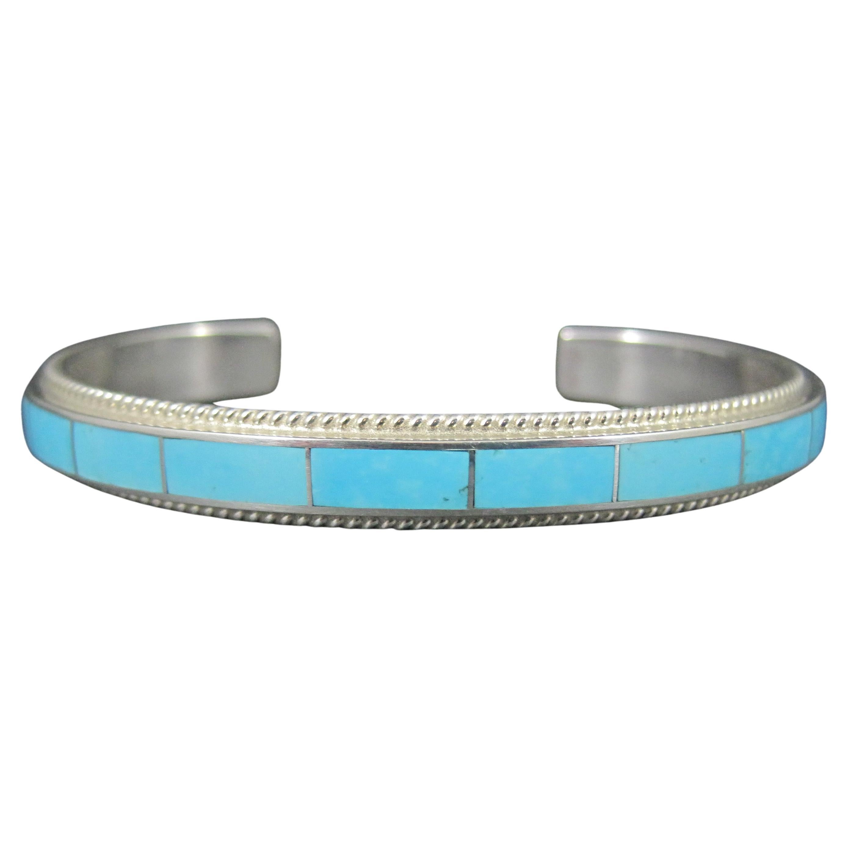Native American Turquoise Inlay Cuff Bracelet 6 Inches Zuni