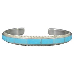 Native American Turquoise Inlay Cuff Bracelet 6 Inches Zuni