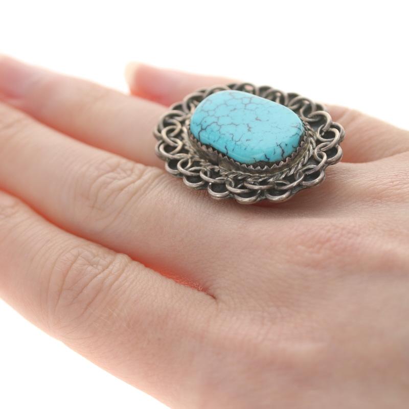 For Sale:  Native American Turquoise Ring, Sterling Silver Women's 4