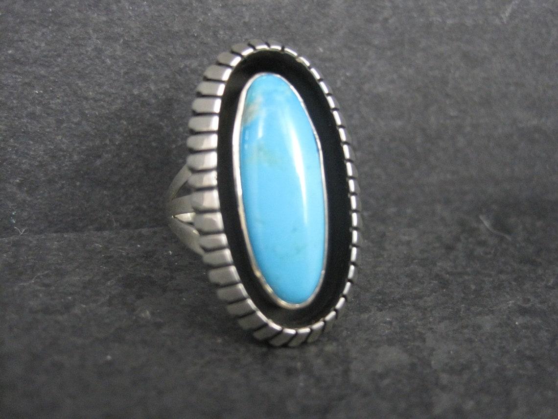 Cabochon Native American Turquoise Shadowbox Ring Size 8