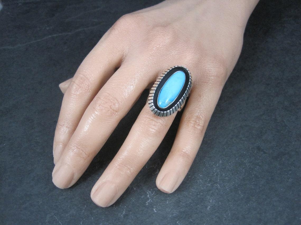 Native American Turquoise Shadowbox Ring Size 8 2