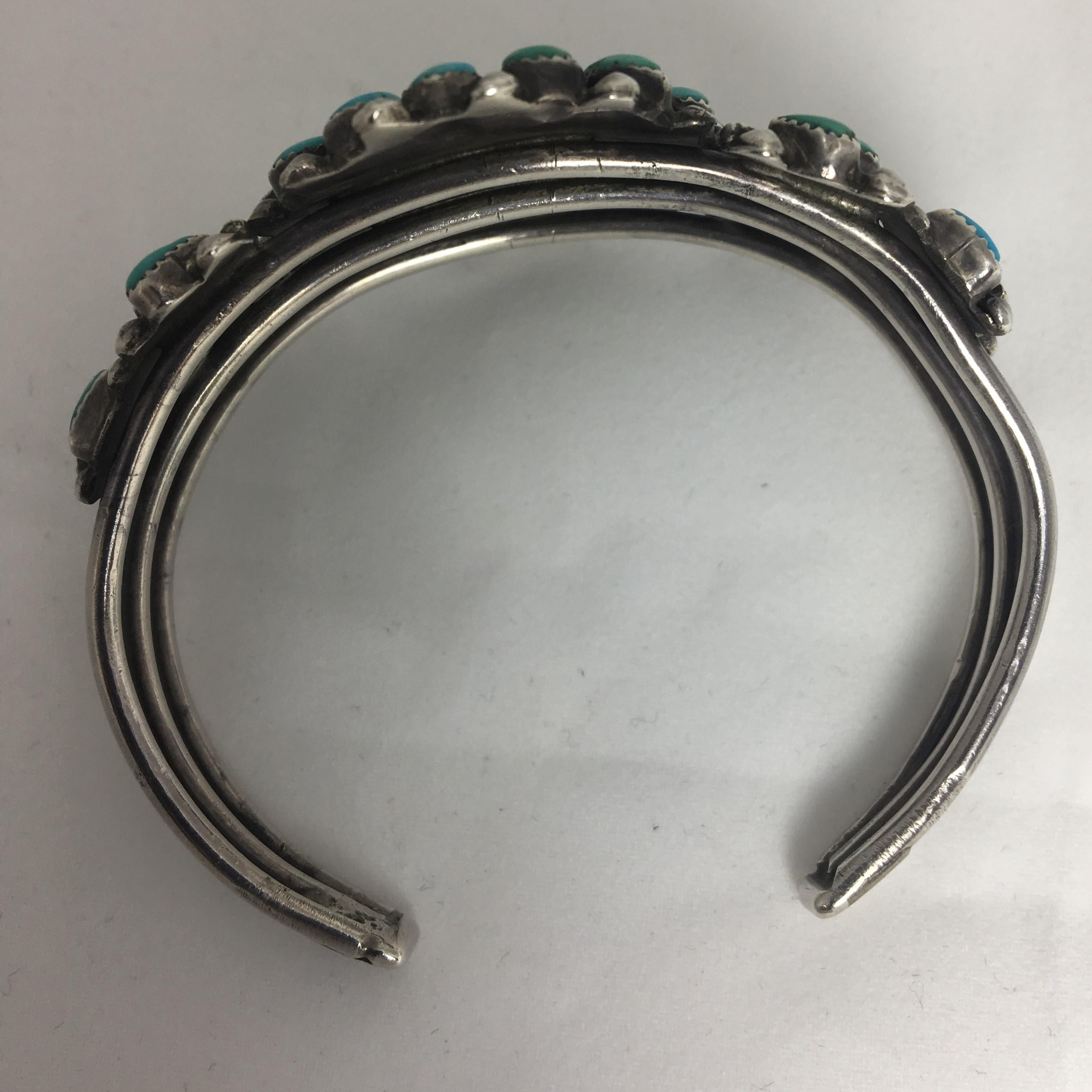 Native American Turquoise Silver Cuff Bracelet In Fair Condition In Cincinnati, OH