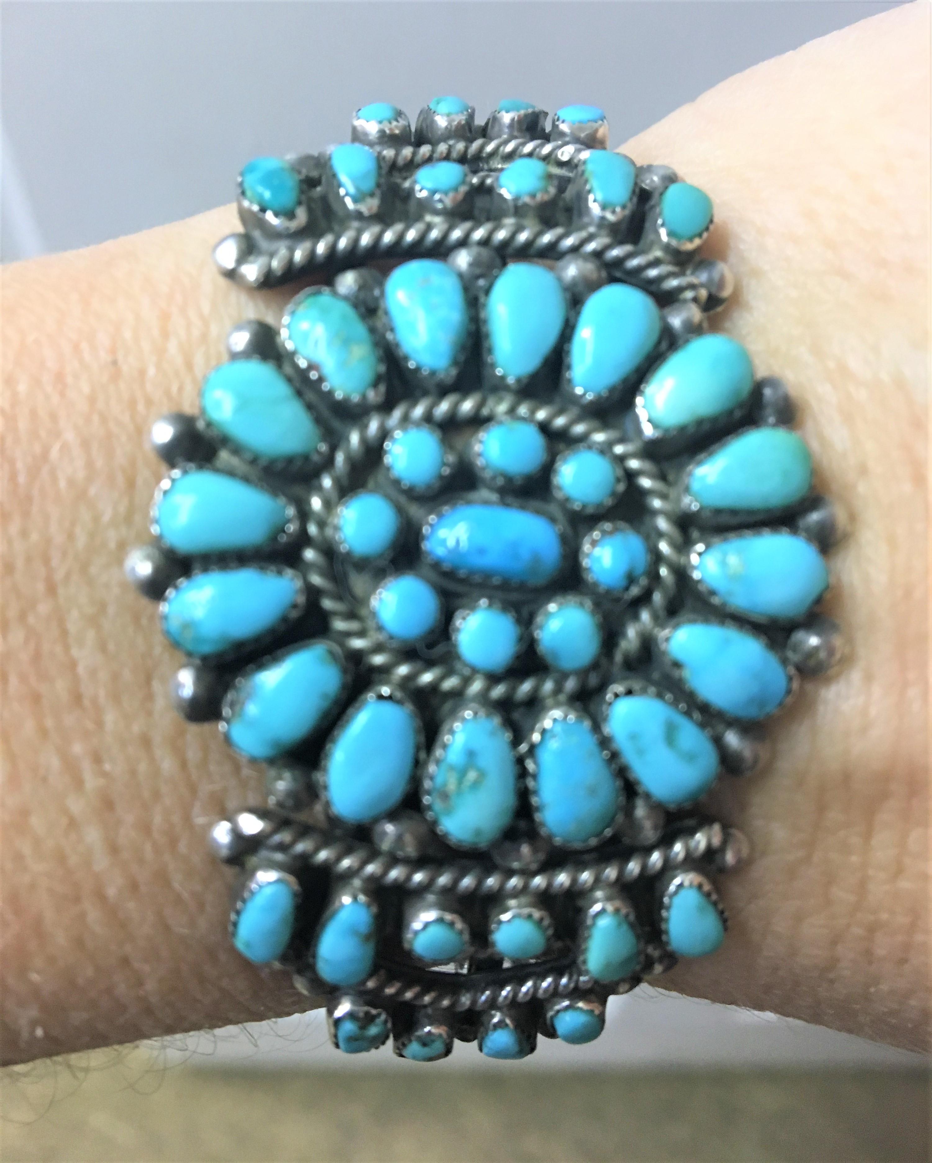 Women's or Men's Native American Turquoise Silver Cuff Bracelet