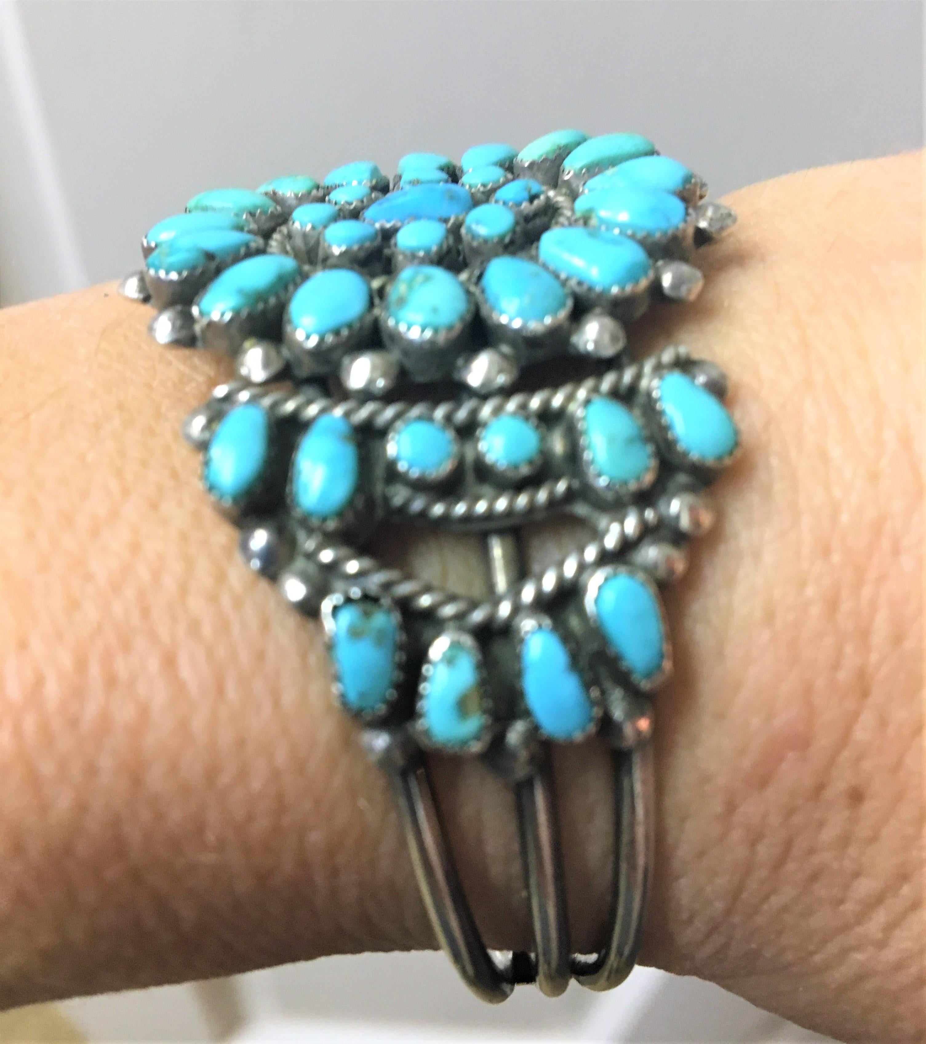 Native American Turquoise Silver Cuff Bracelet 1