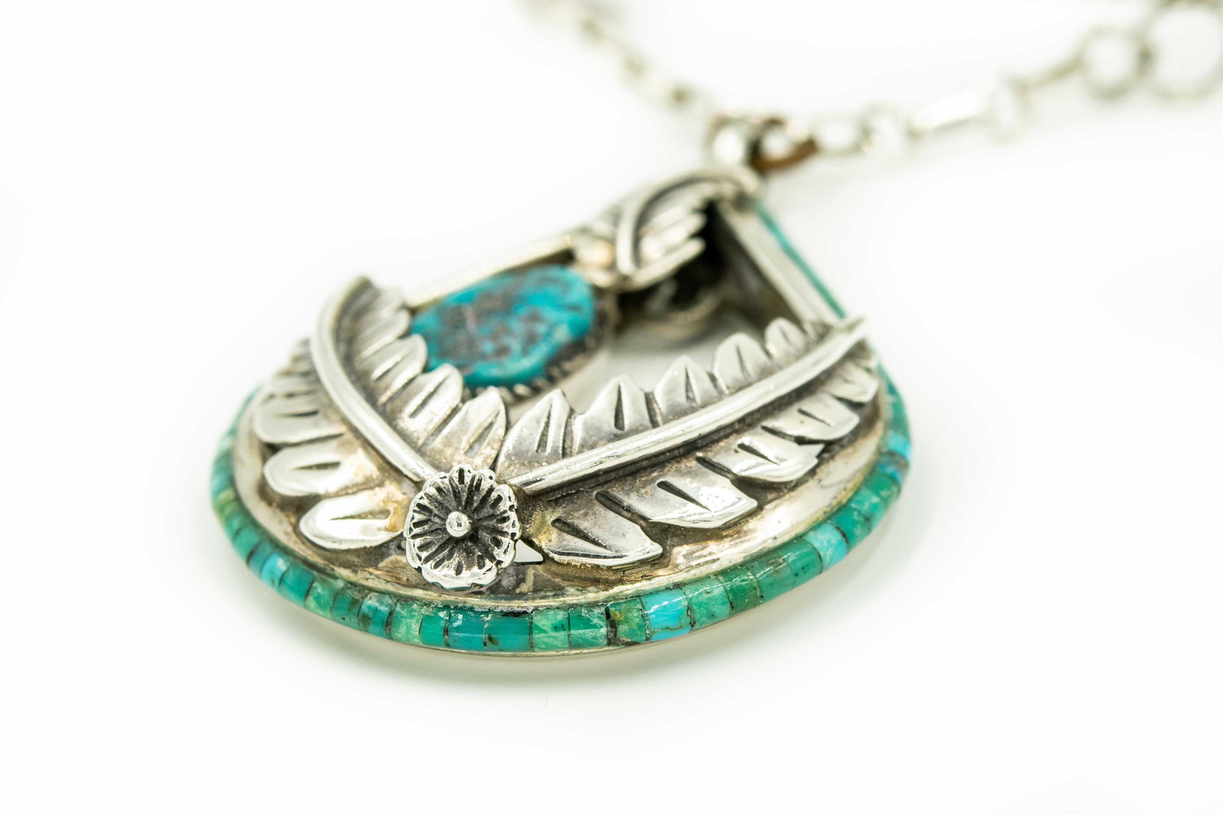 Bead Native American Turquoise Silver Dangle Pendant Princess Collar Choker Necklace