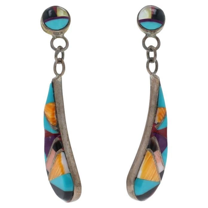 Orecchini pendenti di corallo ostrica spinoso dei nativi americani Turchese Sterling 925 Inlay