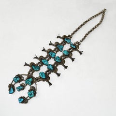 Native American Turquoise Squash Blossom Necklace
