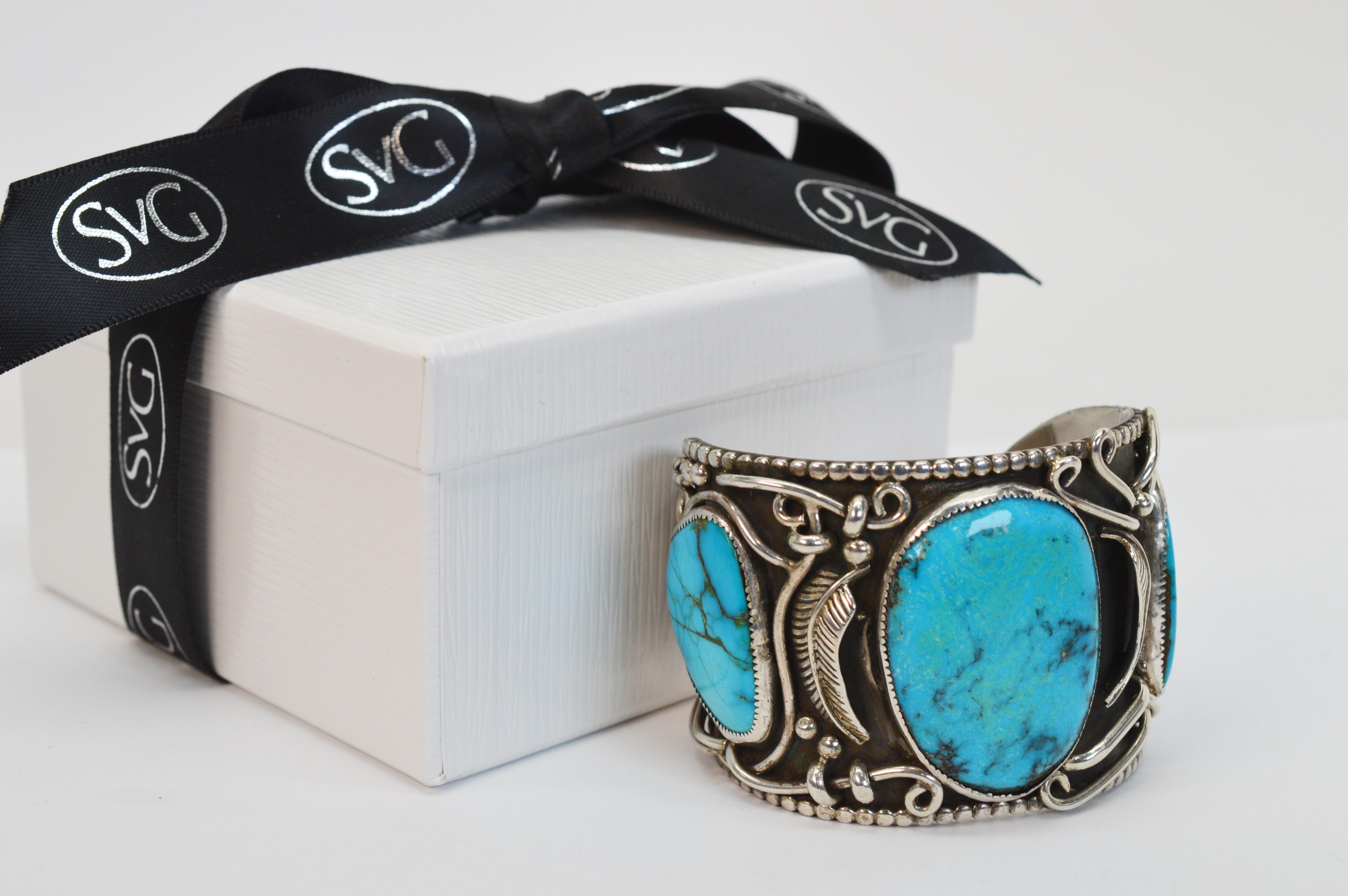 Bracelet manchette en argent sterling et turquoise d'Amérique du Nord en vente 8
