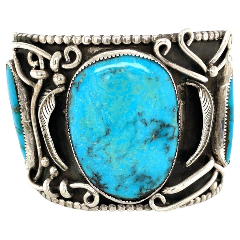 Native American Turquoise Sterling Silver Cuff Bracelet For Sale