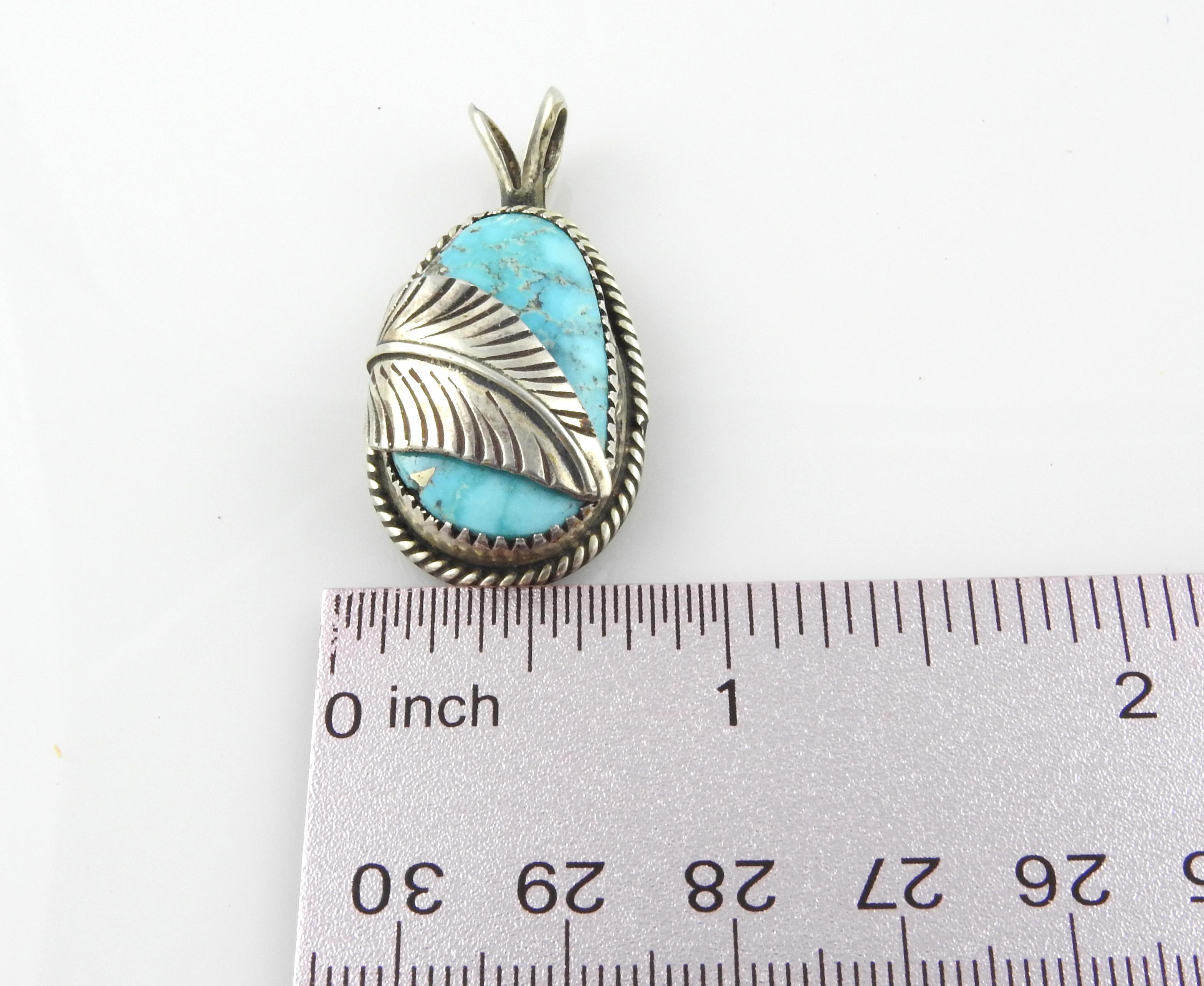 Native American Turquoise Sterling Silver Pendant For Sale 4