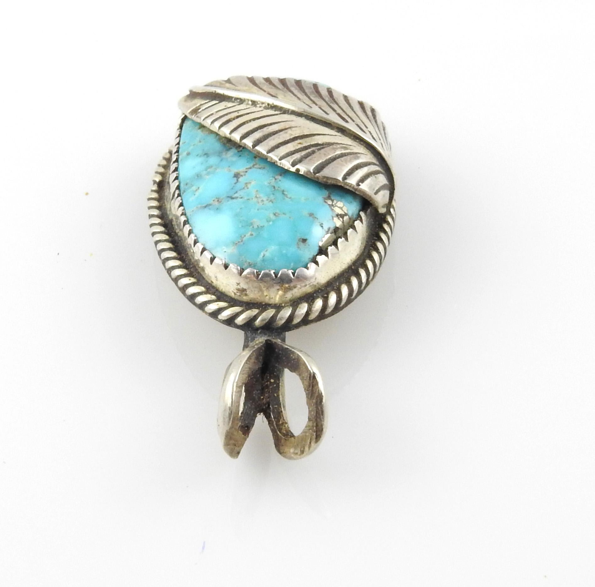 Cabochon Native American Turquoise Sterling Silver Pendant For Sale