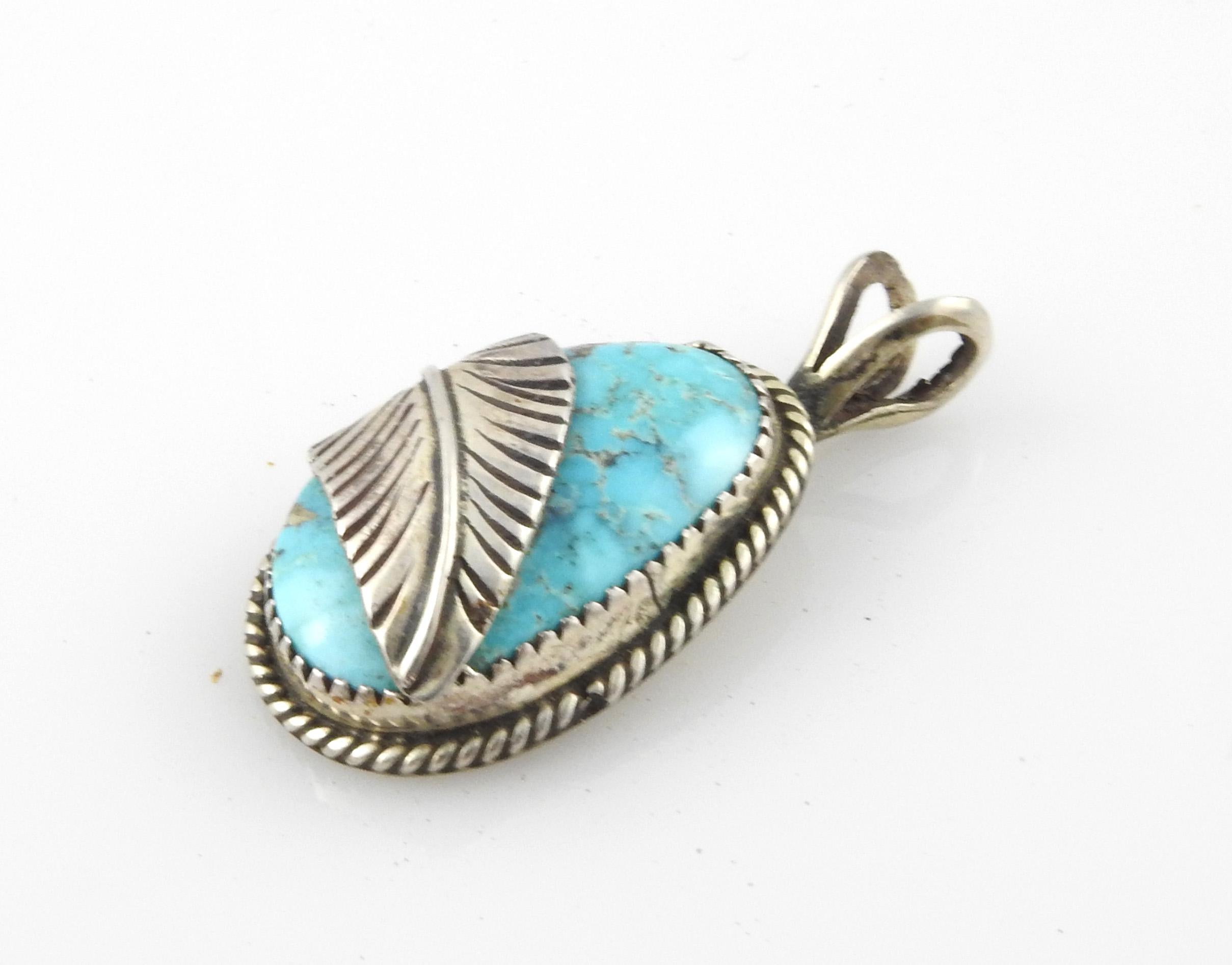 Native American Turquoise Sterling Silver Pendant For Sale 2