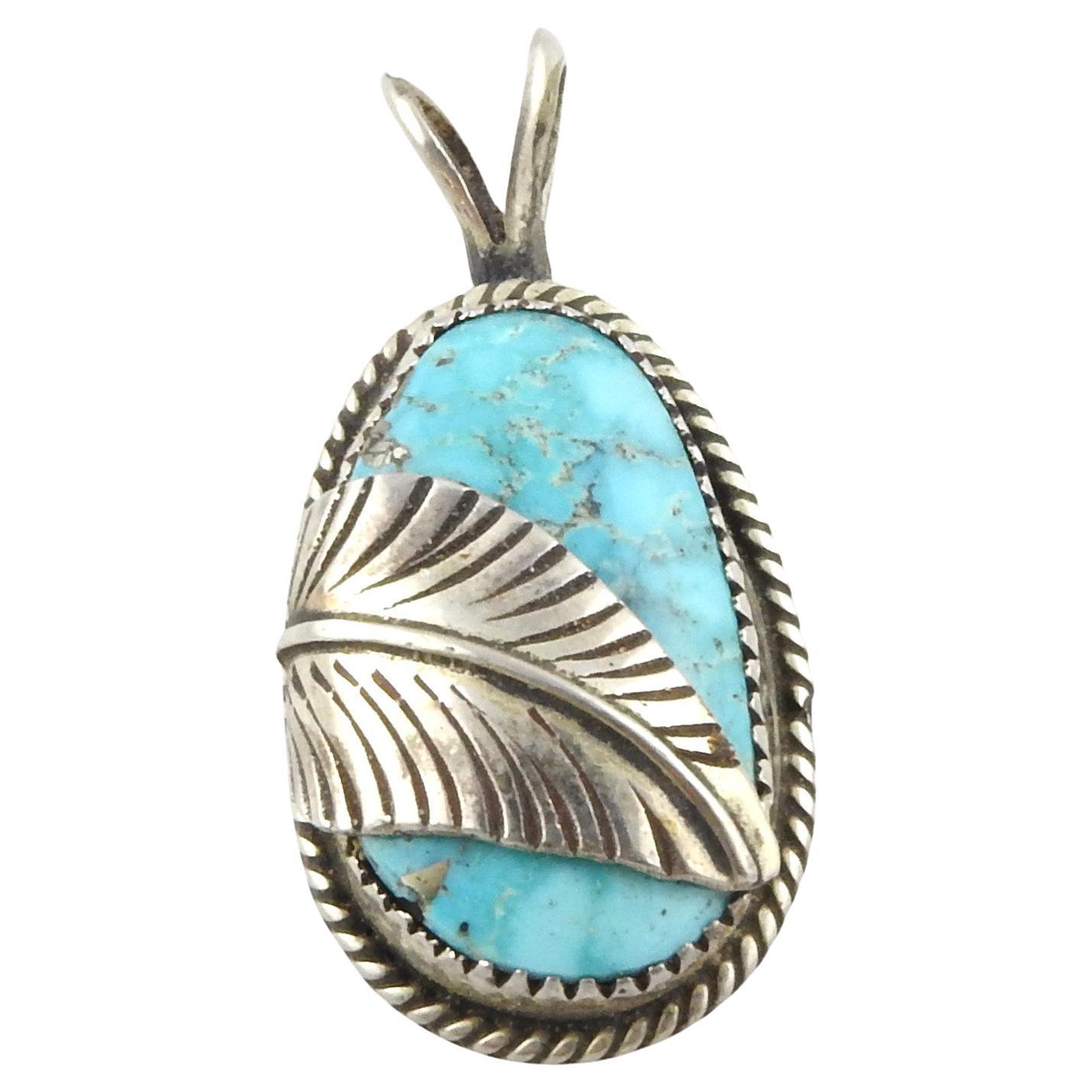 Native American Turquoise Sterling Silver Pendant For Sale